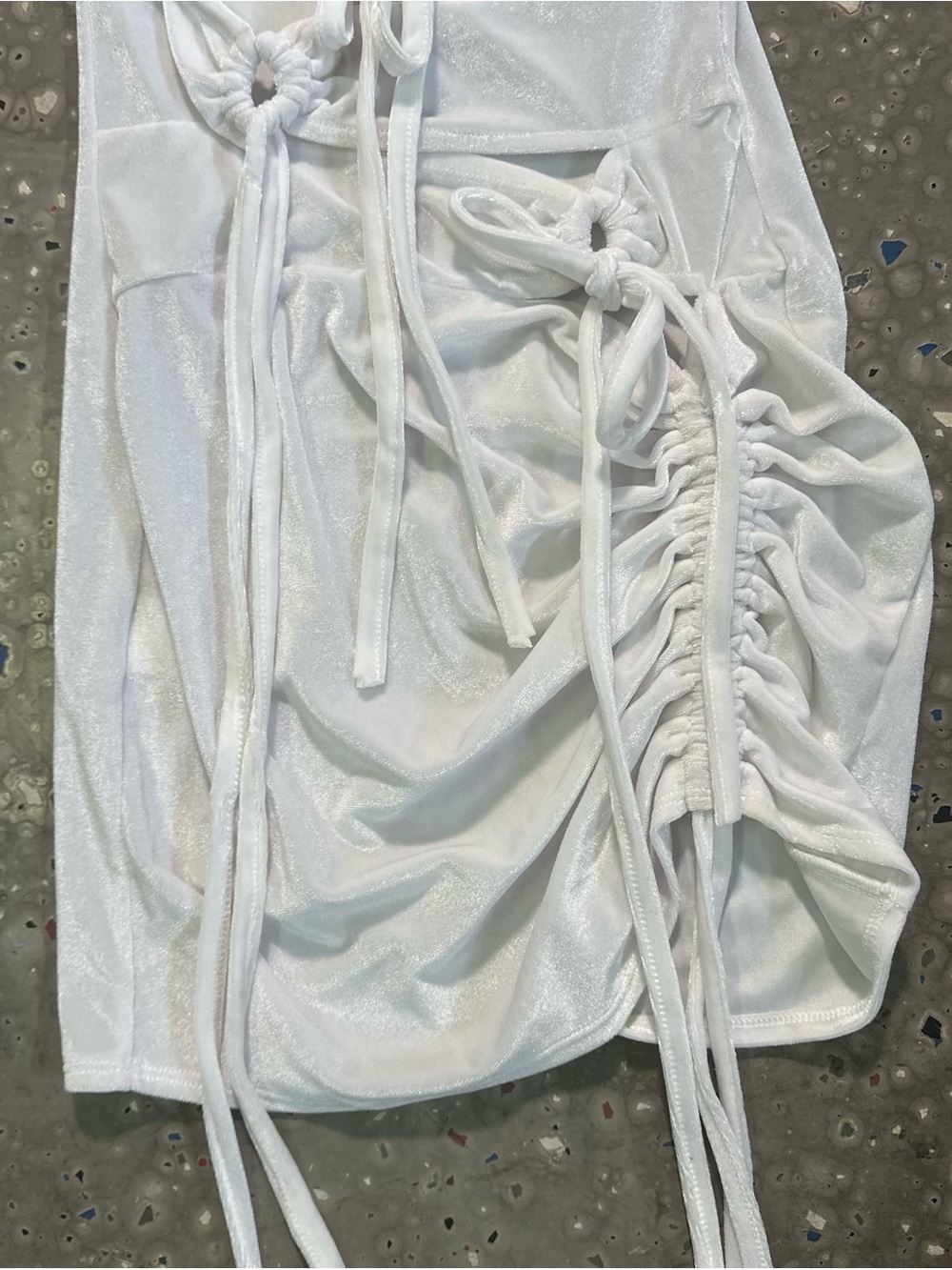 White Strapless Ruched Drawstring Mini Dress - Picture 5 of 7